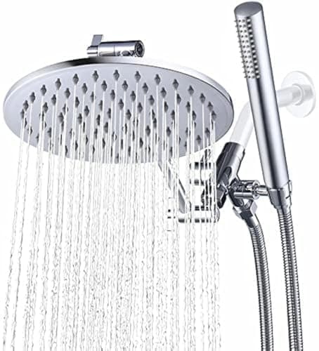 GPromise All Metal Dual Shower Head Combo 10 Inch Rainfall Shower Head Handheld Spray Wand Smooth 3Way Diverter with Adjustable Extension Arm 71 Inches Long Hose Polished Chrome