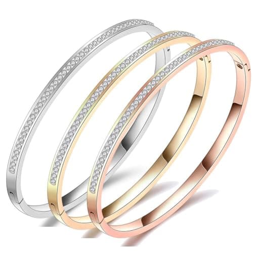 Shining Diva Fashion 18K Gold Plated Stainless Steel Openable Crystal Bracelet | Cuff Bangle | Friendship Couple Wedding Gifts for Mother Sister Wife Girlfriend | Anti Tarnish Jewellery (D_Combo)
