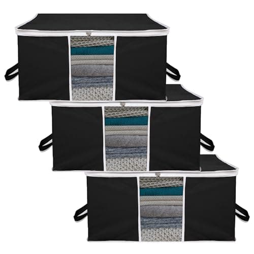 Kuber Industries Non-Woven 3 Piece Under Bed Foldable Organizer|Clothing Storage Bags|Blanket, Quilt, Comforter Cover (Black)