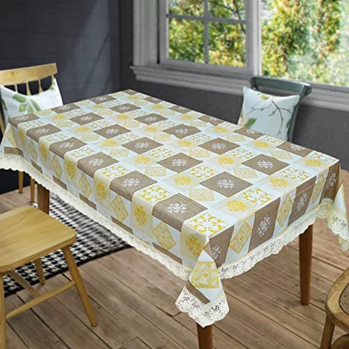OrientalWeavers Decojewels PVC Dining Table Cover, 6 Seater Rectangle Shape Table Cover with White Side Trim Lace 54" X 78"