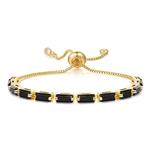 KissYan Tennis Bracelet for Women, 14K Gold Plated Cubic Zirconia Adjustable Slider Bracelets Classic Trendy Jewelry Gift(Black)