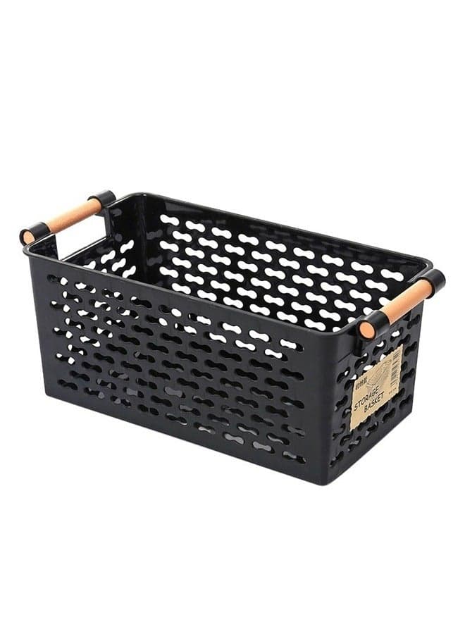 Hollow Storage Basket Black,Plastic Storage Basket, Black Basket Organizer Bin with Handles for Home Office Closet, 12*15*28cm