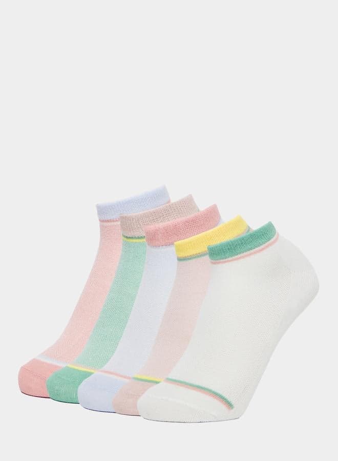 Pack of 5 - Contrast Cuff Ankle Socks