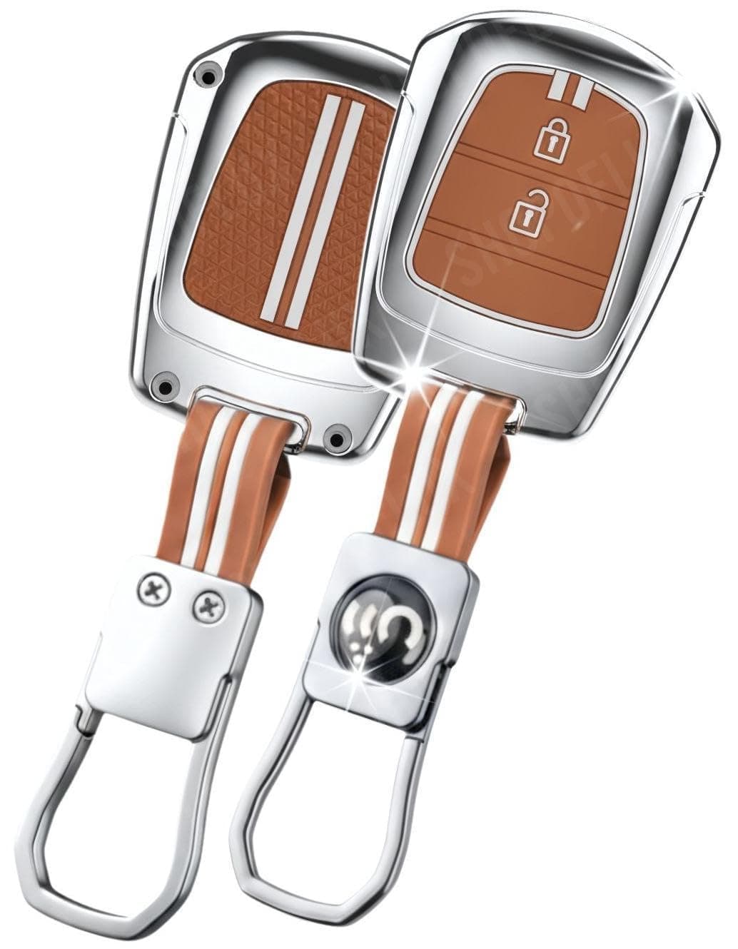 SHOPOFLUX Metal Key Cover Compatible with i10 Grand | Santro | Eon (Brown Silicone)