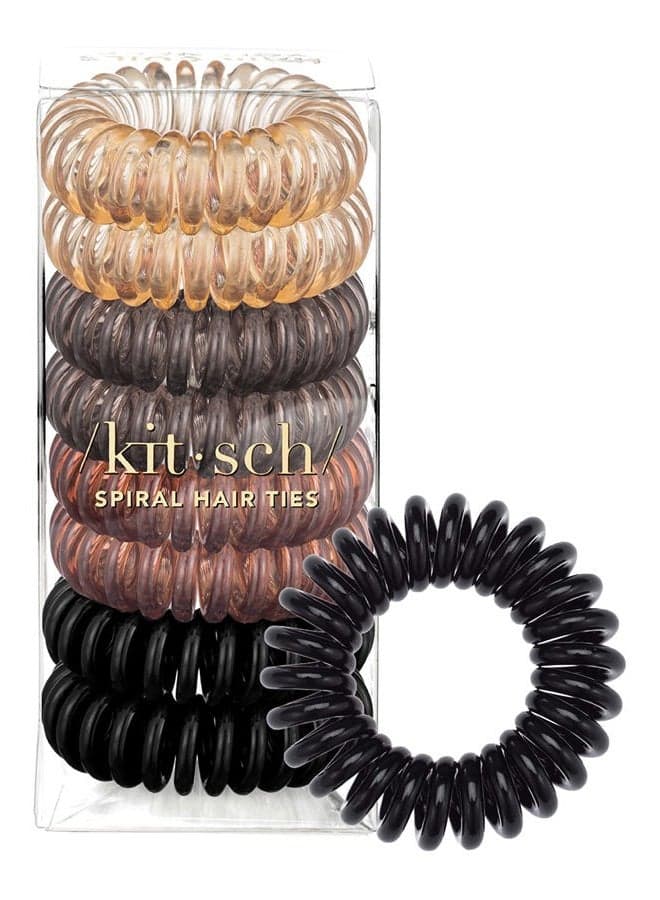 Spiral Hair Ties for Women - Creaseless and Dent-free Coil Hair Ties No Damage, Phone Cord Coils | Made of Flexible and Durable Plastic | Ideal for Daily Use - Brunette, 8pcs