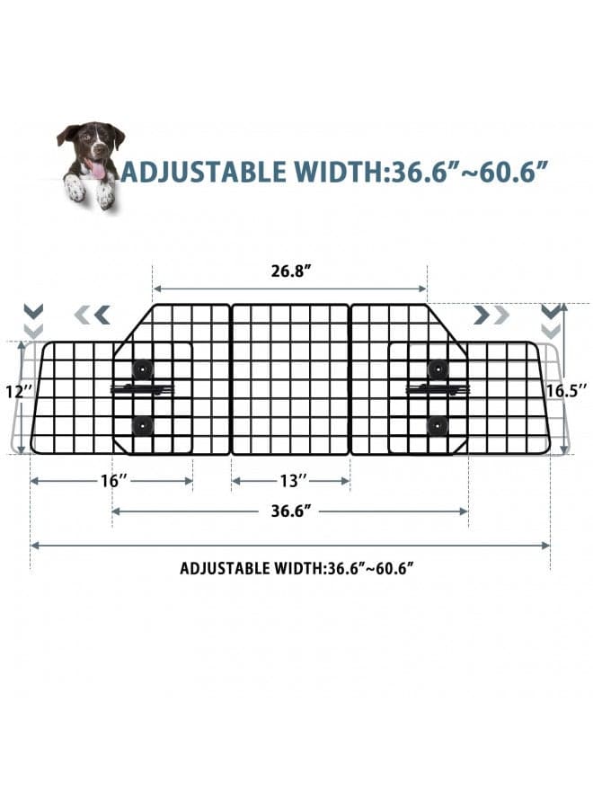 FEED GARDEN Adjustable Dog Car Barrier for SUVs,Vehicles, Trucks, Upgraded Universal-Fit Pet Divider Gate Large Pet Barrier for Cargo Area 36.6" to 60.6" Width Black