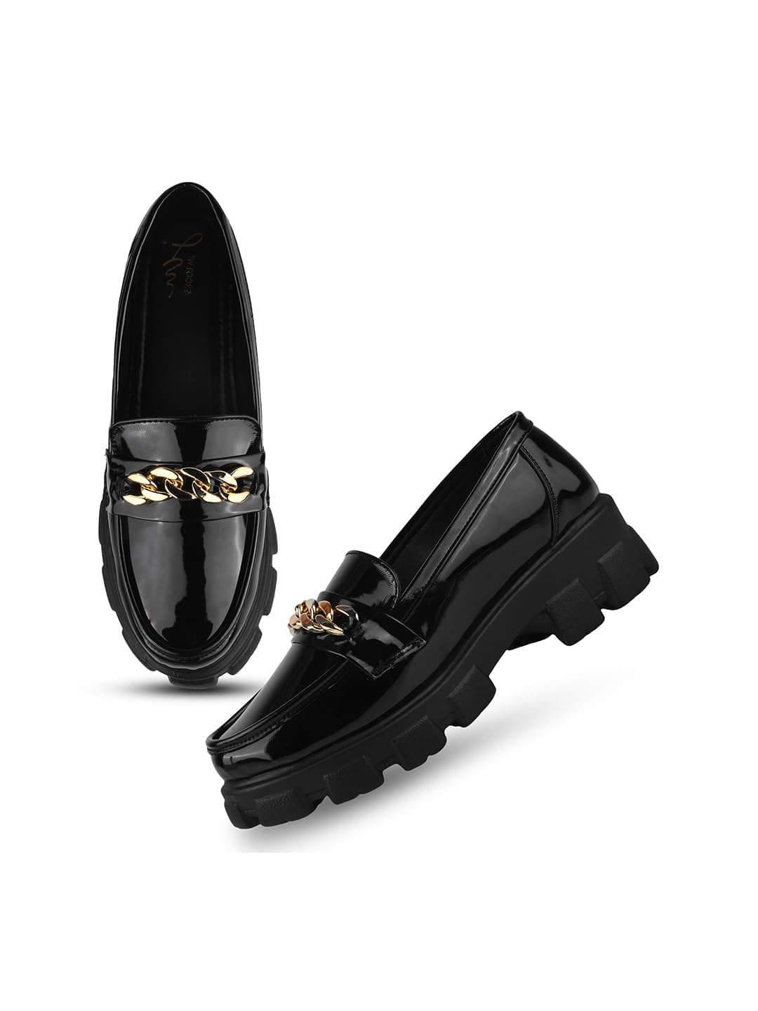 JM LOOKS Women Fashion Loafers Stylish Casual Platform Shoes Fancy Solid Comfortable Sole For Womens & Girls Black, Size_3