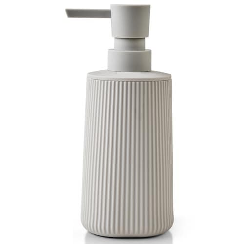Small Soap Dispenser for Bathroom and Kitchen, Modern Farmhouse Striped Style Plastic Hand Soap Dish Soap Dispenser with Pump Matte Beige