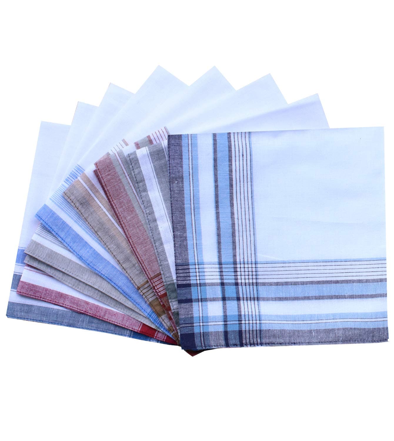 MileyMarla Assorted Pack of Mens White Color Border Cotton Handkerchiefs 6PCS