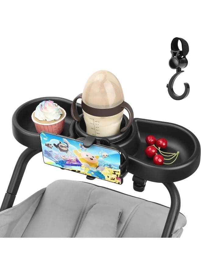 MYPIN Stroller Snack Tray, 4 in 1 Universal Snack Tray with Cup Holder, Phone Holder, Removable 360 Degree Rotation for Baby and Toddler, Black