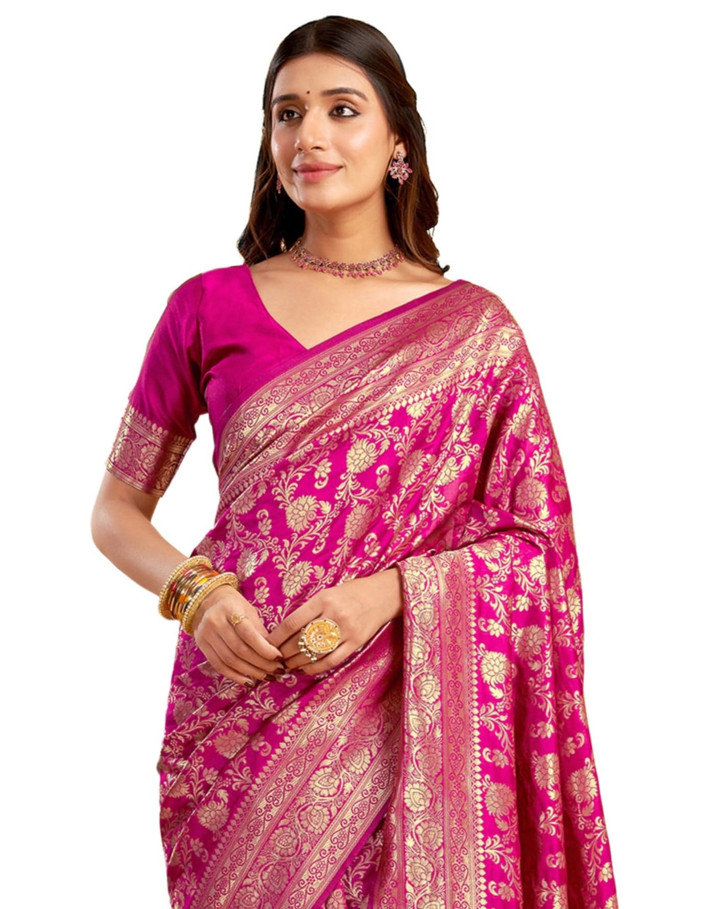 SIRIL Women's Pure Kanjivaram Silk Saree Soft Sarees Banarasi Style With Blouse Piece For Wedding (3990S154_Pink)