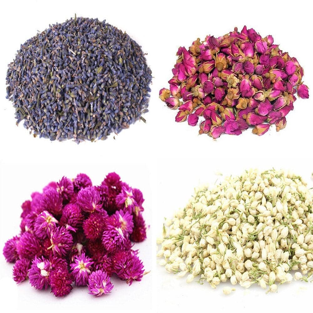 TooGet Pure Fragrant Dried Flowers Includes Lavender, Rose, Gomphrena Globosa, Jasmine, Top Grade Dry Flower for Candle Making, Also for All Kinds of Crafts