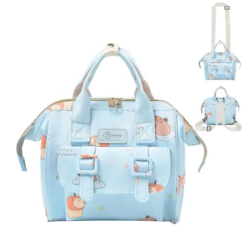 Small Diaper Bag Crossbody, Convertible Mini Diapers Backpack 4 in 1 w/ Shoulder for Stroller, Travel, Small Mommy Daiper Tote with Insulated Pockets, Compact Baby Bag for Mom (Sky Blue Animal)