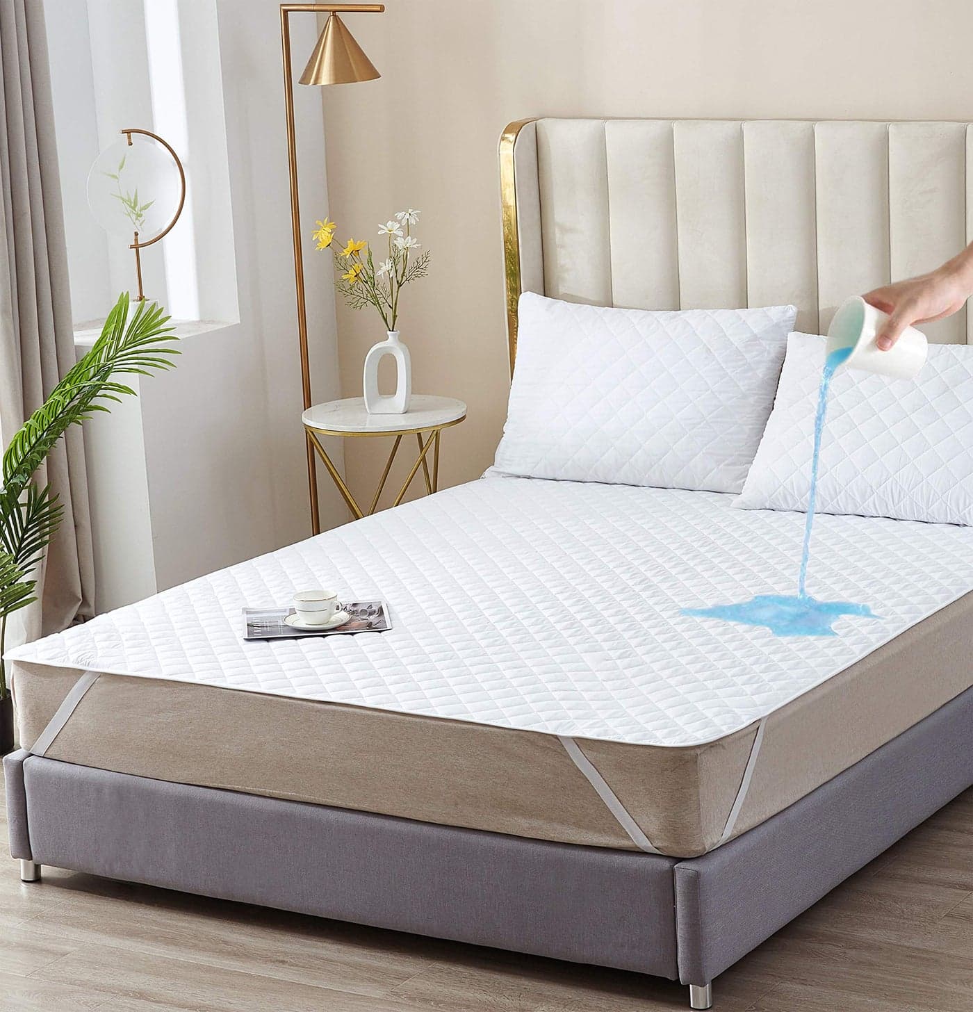 Elif California Cali Mattress Protector Waterproof Quilted Cover Pad with Elastic Band Straps for Kids SoftComfortable Breathable Vinyl Free California King