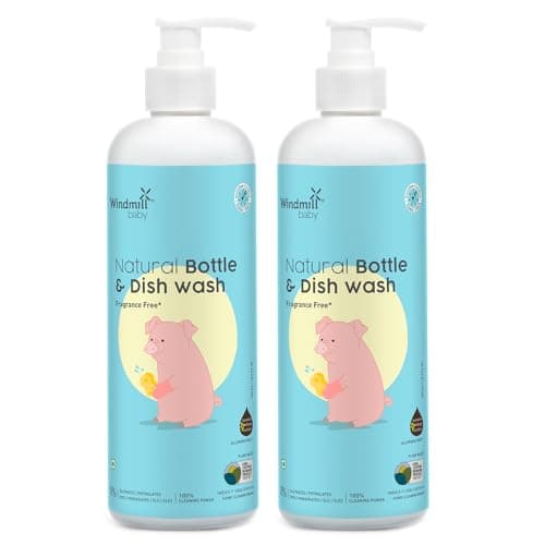 Windmill baby Natural Bottle Cleaning Liquid, Fragrance Free, USDA Certified, No Anti-Bacterial Chemicals, for Feeding Bottles, Accessories, Pump Parts and more - Pack of 2 (450ml each)