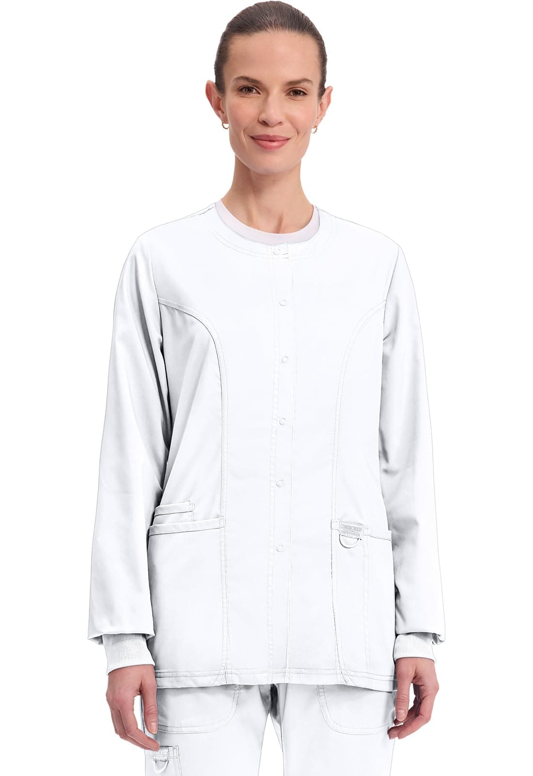 Cherokee Women's Snap Front Warm-up Jacket, White, Medium