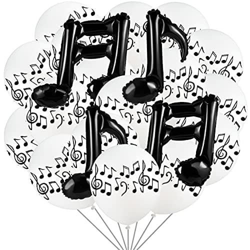 56 Pieces Music Themed Piano Notes Party Decorations Include 40 Music Notes Latex Balloon 16 Black Foil Balloons for Birthday Party