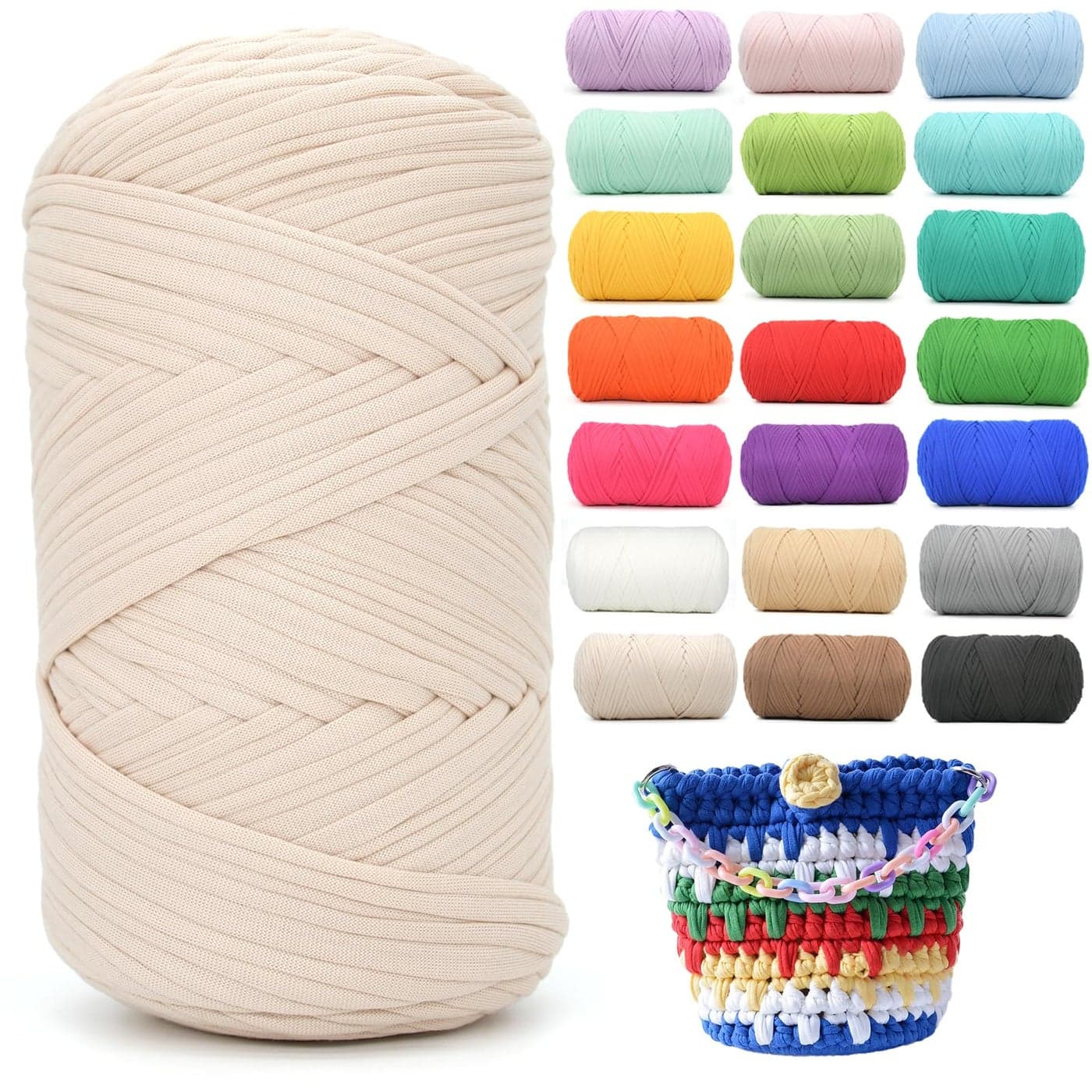 400g Tshirt Yarn for CrochetBeige T Shirt Soft Elastic Fabric Chunky Thick TShirt Crochet Yarn for Crocheting Knitting Beginner Hand Knitting for BagDIY CraftHome DecorBeige