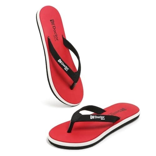 Doctor Walk Flip Flops with Comfortable Footpad, Soft Straps, Anti-Skid Design, Black and White Slipper for Women's (Red, UK Footwear Size System, Adult, Women, Numeric, Medium, 4)