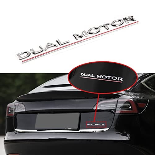 YHCDSEA Dual Motor Badge Emblem Sticker Plaid Decor Compatible for Model 3 Y X S Accessories (Dual Motor-Silver)