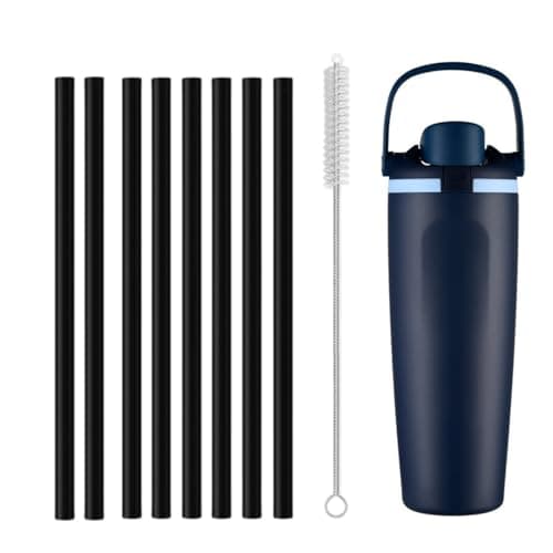 Replacement Straws Compatible with Owala Freepsip Sway 30oz Water Bottle,Food Grade Drinking Straw Compatible For Owala Freepsip 24oz,32oz, with 8 Reusable Straws and Straw Brush (Black)