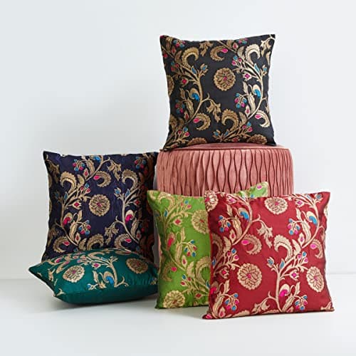 Home Centre Corsica Multicolour Brocade Printed Cushion Cover - 30x30cm - Set of 5