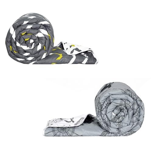 Divine Casa 120 GSM Single Size Reversible Microfiber Comforter Set of 2 | All-Season Lightweight AC Blanket | 230 x 140 CM | Cozy & Durable | Geo-Abstract | Grey & Dove White