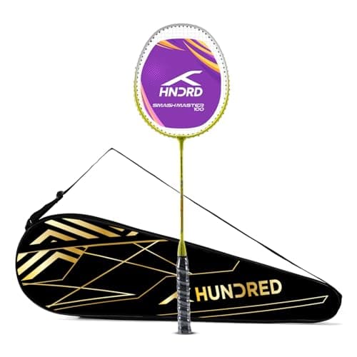 Hundred Smash Master 100 Strung Badminton Racket with Full Racket Cover | for Intermediate Players(Yellow/White)