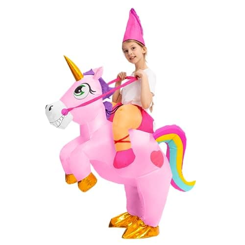 Spooktacular Creations Halloween Unicorn Costume Kids Inflatable Riding a Unicorn Colorful Air Blowup Deluxe Set with Hat Rideon Halloween Parties Costumes Pink 710 Yrs