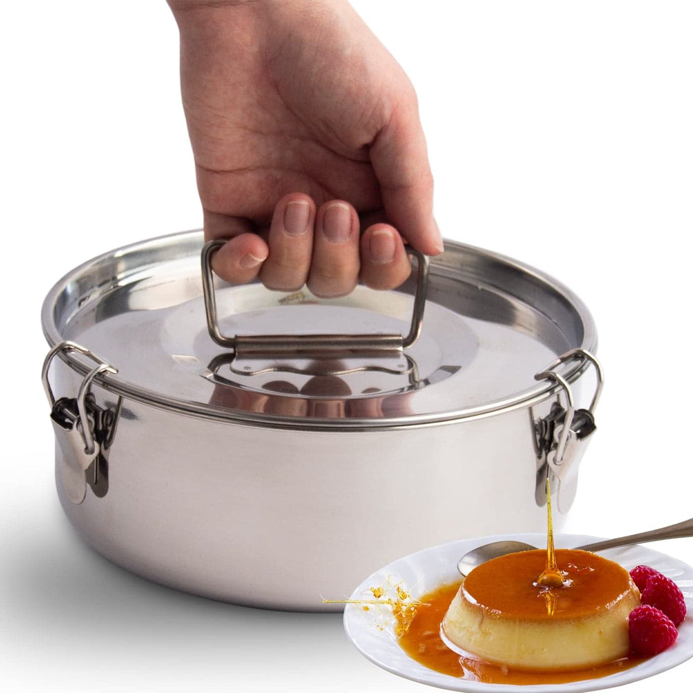 Stainless Steel Flan Pan 63 oz Flanera Mold Cooker for Baking Compatible with Instant Pot 3 6 8qt Custard Pan Flan dish with lid Tart pan Round fluted dish oven dishwasher safe