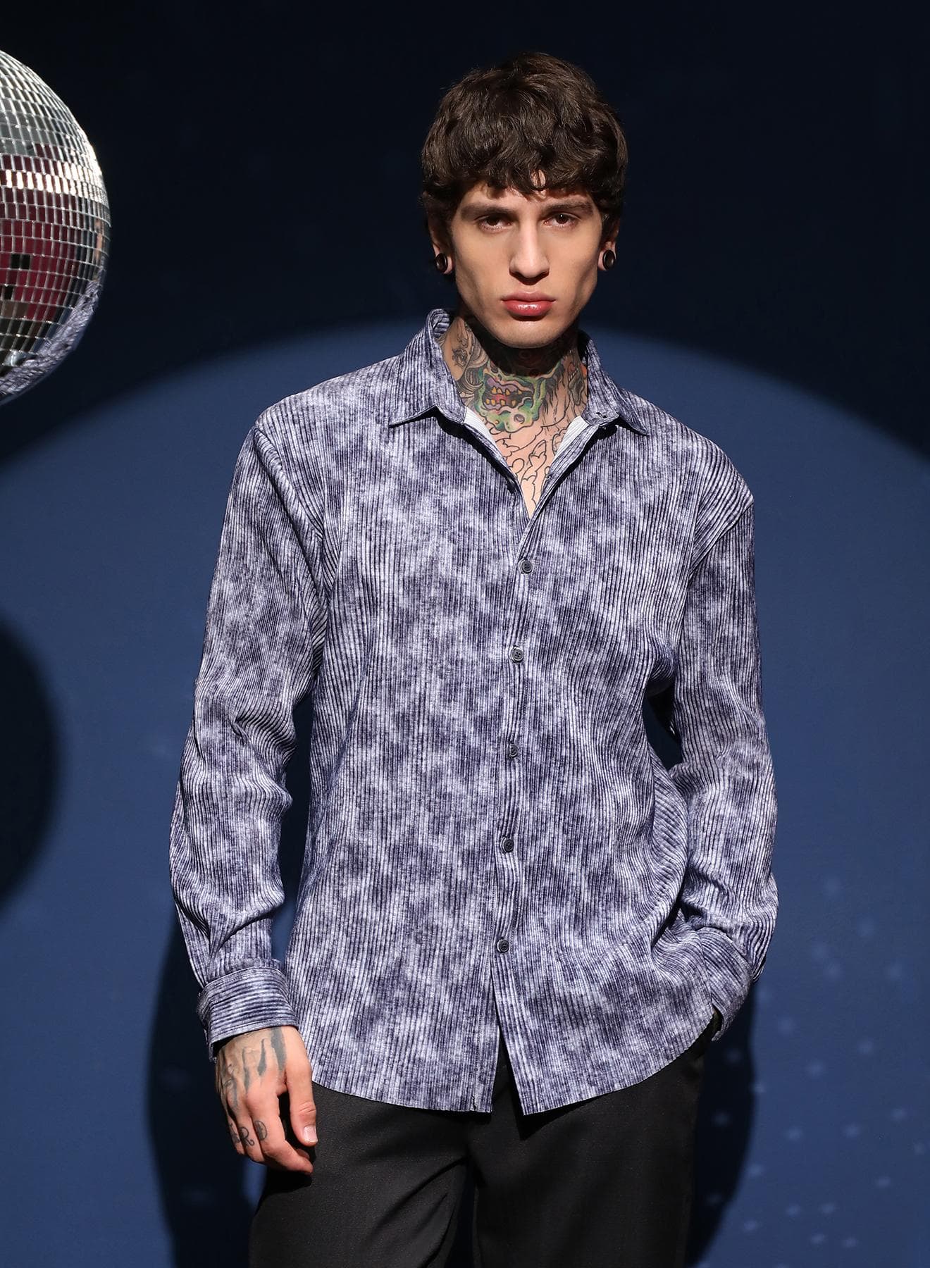 Men's Indigo Blue Faded Corduroy Relaxed Shirt