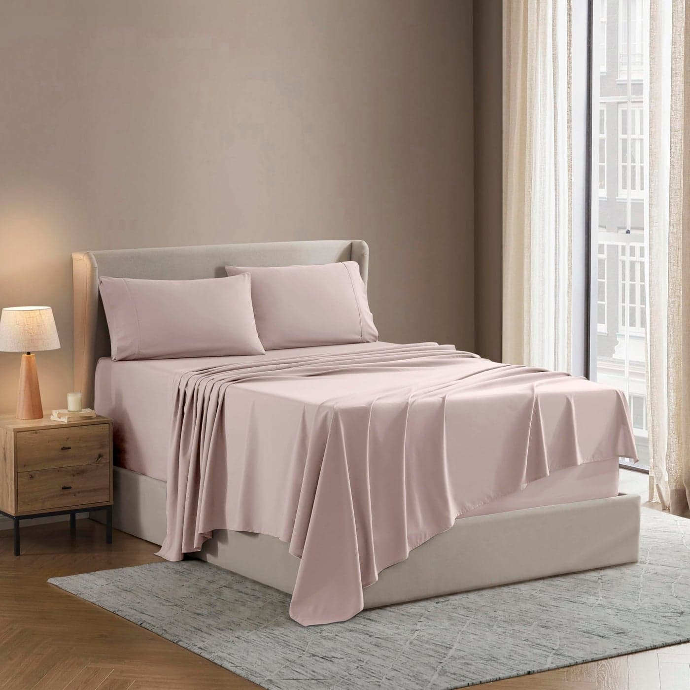 Nestl King Sheet Set Luxury 1800 UltraSoft Microfiber King Bed Sheets Double Brushed Deep Pockets Easy Fit 4 Piece Set Bedding Sheets Pillowcases King Peach Beige