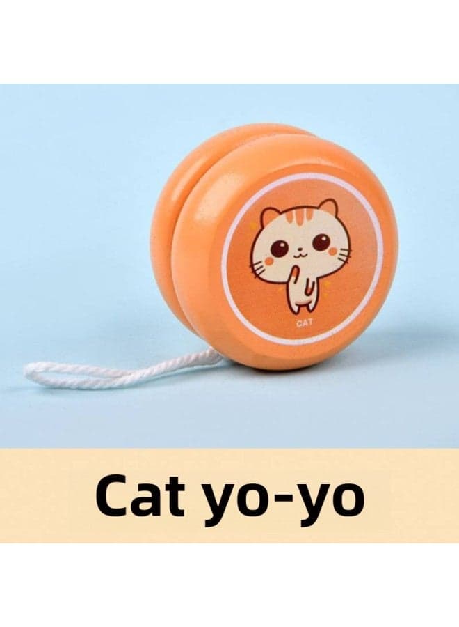Wooden Yo-Yo for Kids - Beginner Friendly Cartoon Animal Spin Yo-Yo, Ideal for Kindergarten - Perfect Entry-Level Toy with Cute Cat Design - Educational Playtime Fun