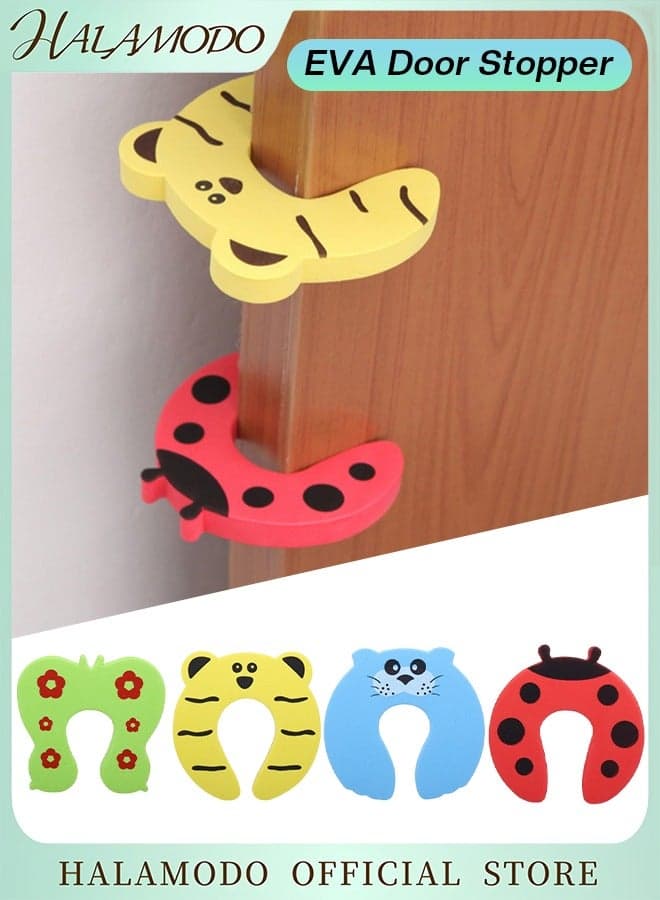 4PCS Door Stopper Finger Pinch Guard Set Kid's Safety Colorful Cartoon Animal Foam Door Stop Cushion Baby Finger Protector Prevent Finger Pinch lnjuries Soft Foam Guard for Baby & Children Safe