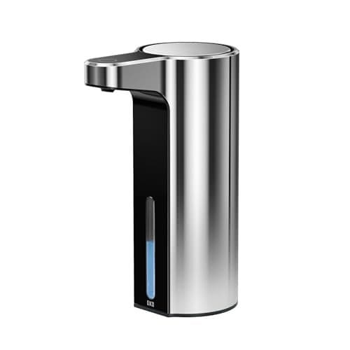 EKO Aroma 9 fl oz Automatic Liquid Soap Dispenser Rechargeable WaterResistant for Kitchen and Bathroom with Adjustable Soap Dispensing Volume Control Chrome Metallic