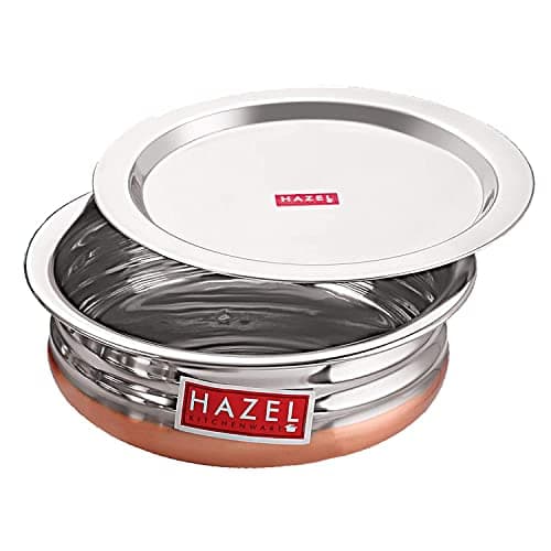 HAZEL Copper Bottom Uruli with Lid | 2600ml Stainless Steel Urli Vessel for Cooking | Traditional Steel Bowl & Cookware