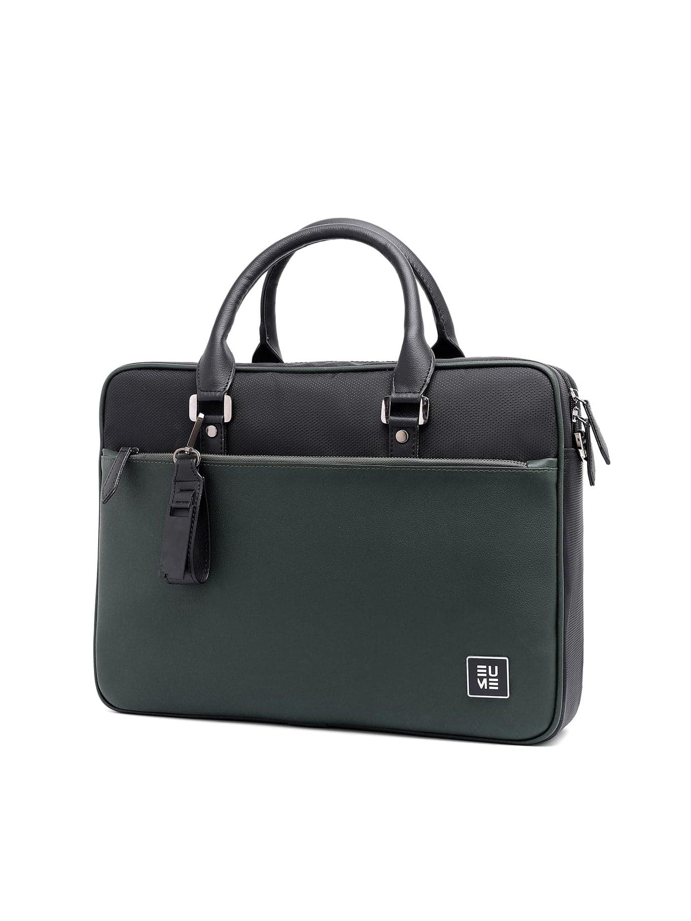 EUME Commute Laptop Bag for Men | Office Bag for Men & Women | with Padded Compartment | Vegan Leather & Nylon Fabric | Fits Up to 15.6" Laptop. 11L, Charcoal Olive