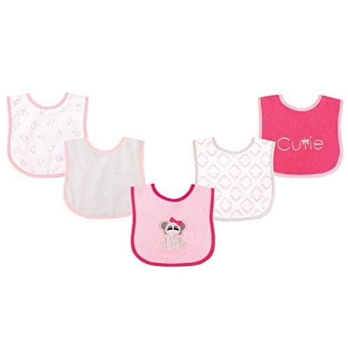 Luvable Friends Unisex Baby Cotton Terry Drooler Bibs with PEVA Back, Elephant, One Size