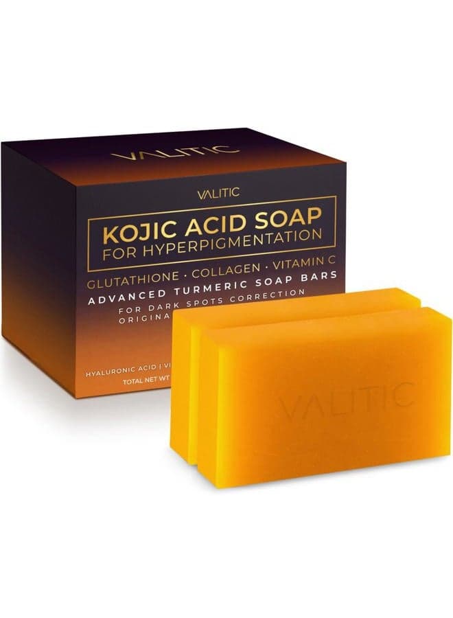 Kojic Acid Soap for Hyperpigmentation - with Glutathione, Collagen & Vitamin C - Advanced Soap Bars with Turmeric - Original Japanese Complex for Dark Spot Correction - 2 Pack