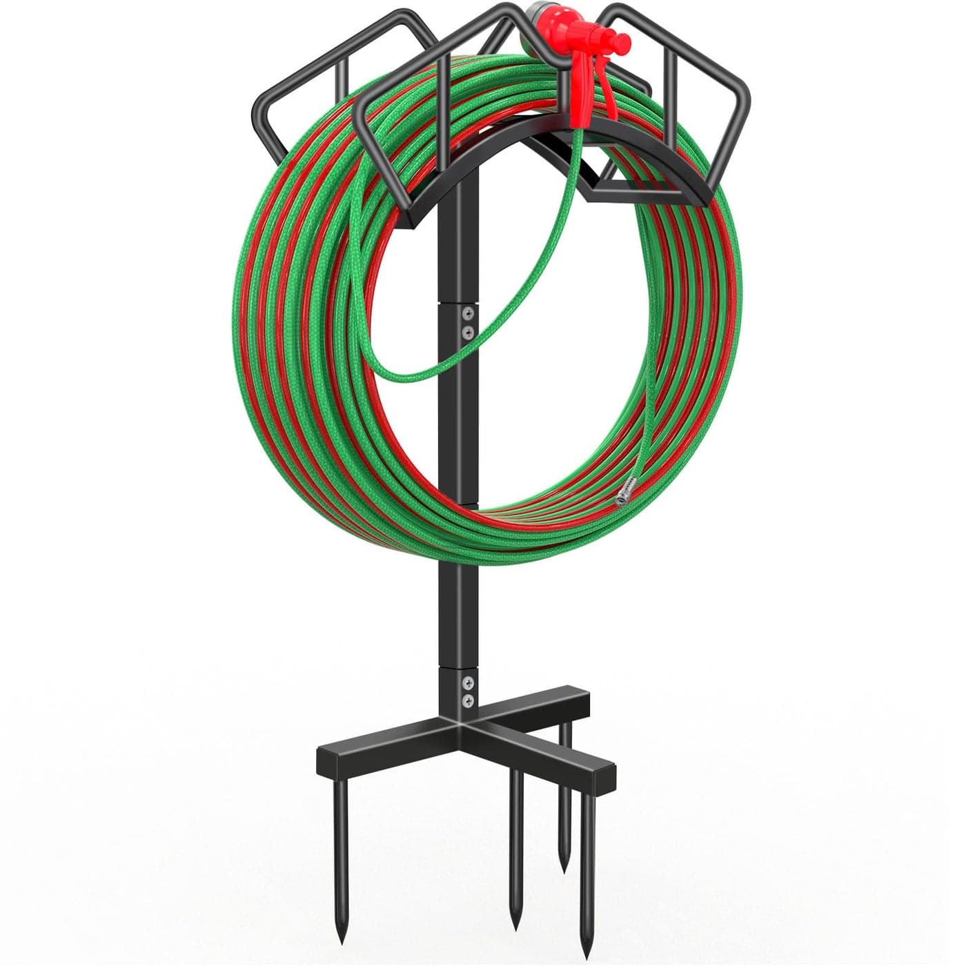 Qatsrin Super Stable Garden Hose Holder Removable Water Hose Holders Stand Holds 150Feet Hose Detachable Hose Storage Hanger Rack for Outside Yard Lawn Farm Black