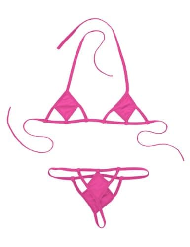 SoSh Women Babydoll Nightwear Lingerie Swimwear Beachwear hot Sheer Honeymoon Lingerie Bra with Thong Set (Dark Pink)