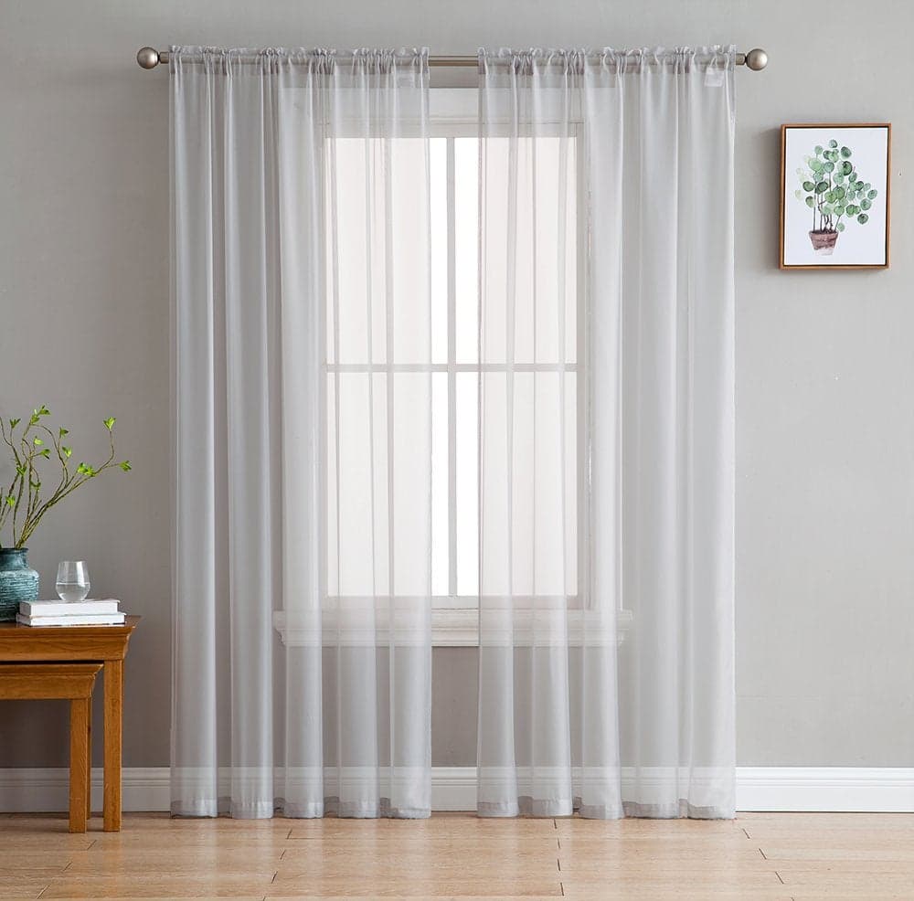 HLCME Silver Grey Sheer Voile Window Treatment Rod Pocket Curtain Panels for Bedroom Kitchen and Living Room 54 x 72 inches Long Set of 2