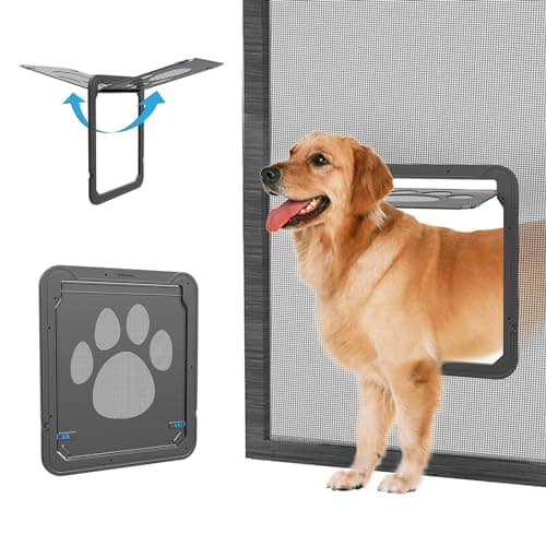 NAMSAN Dog Screen Door, Flap Opening 12 x 14 inches, Dog Door for Screen Door, Magnetic Self-Closing Large Pet Door for Sliding Door, Screen Door with Doggie Door Built in, Lockable, Black