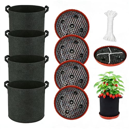 ORIMERC 4 Pack Grow Bags 5 Gallon for Growing Strawberry Tomato Self Watering Planter Fabric Plant Grow Bag Come with Plastic Plant Saucer 300G Thickened Garden Pots to Grow Vegetables, Fruit, Flower