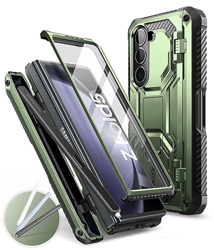 i-Blason Armorbox for Samsung Galaxy Z Fold 5 Case with Pen Holder & 3 Silicone Pen Covers, Full Body Protective Bumper Case with Built-in Screen Protector & Kickstand (Dark Green)