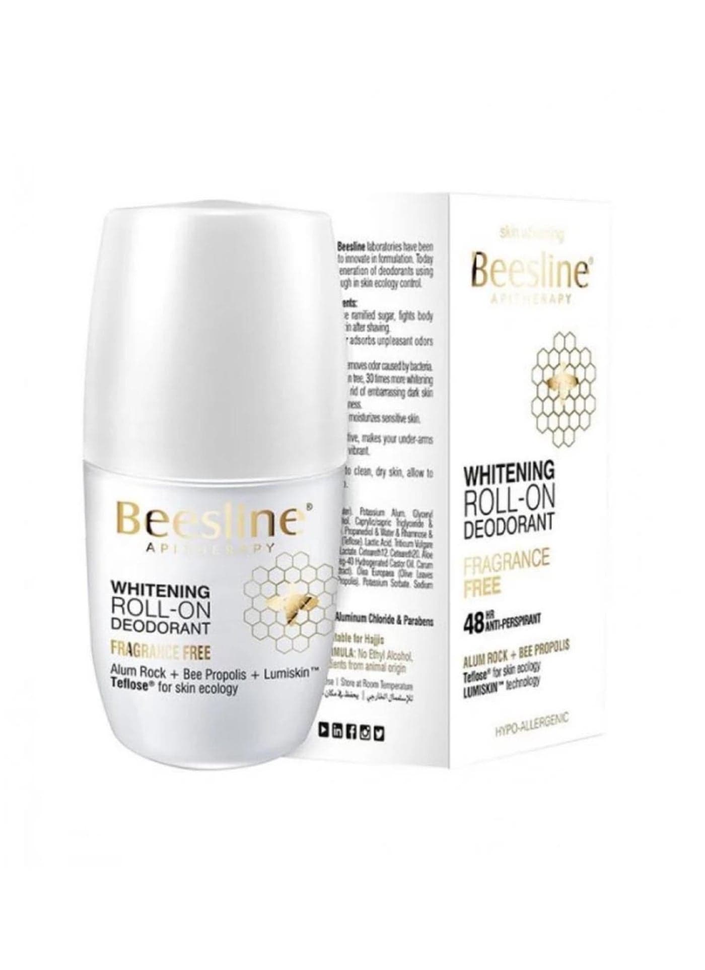 Skin Whitening Roll-On Fragrance Free Deodorant 48H White/Gold 50ml