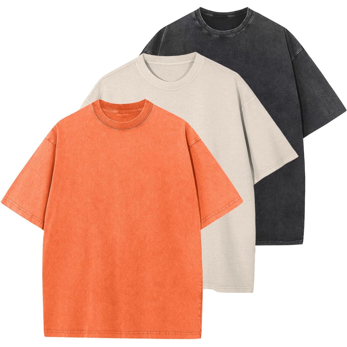 3 Pcs Oversized Heavy Cotton Summer TShirts Vintage Unisex Short Sleeves Casual Loose Basic TopsAOrangeBeigeBlack 2XL