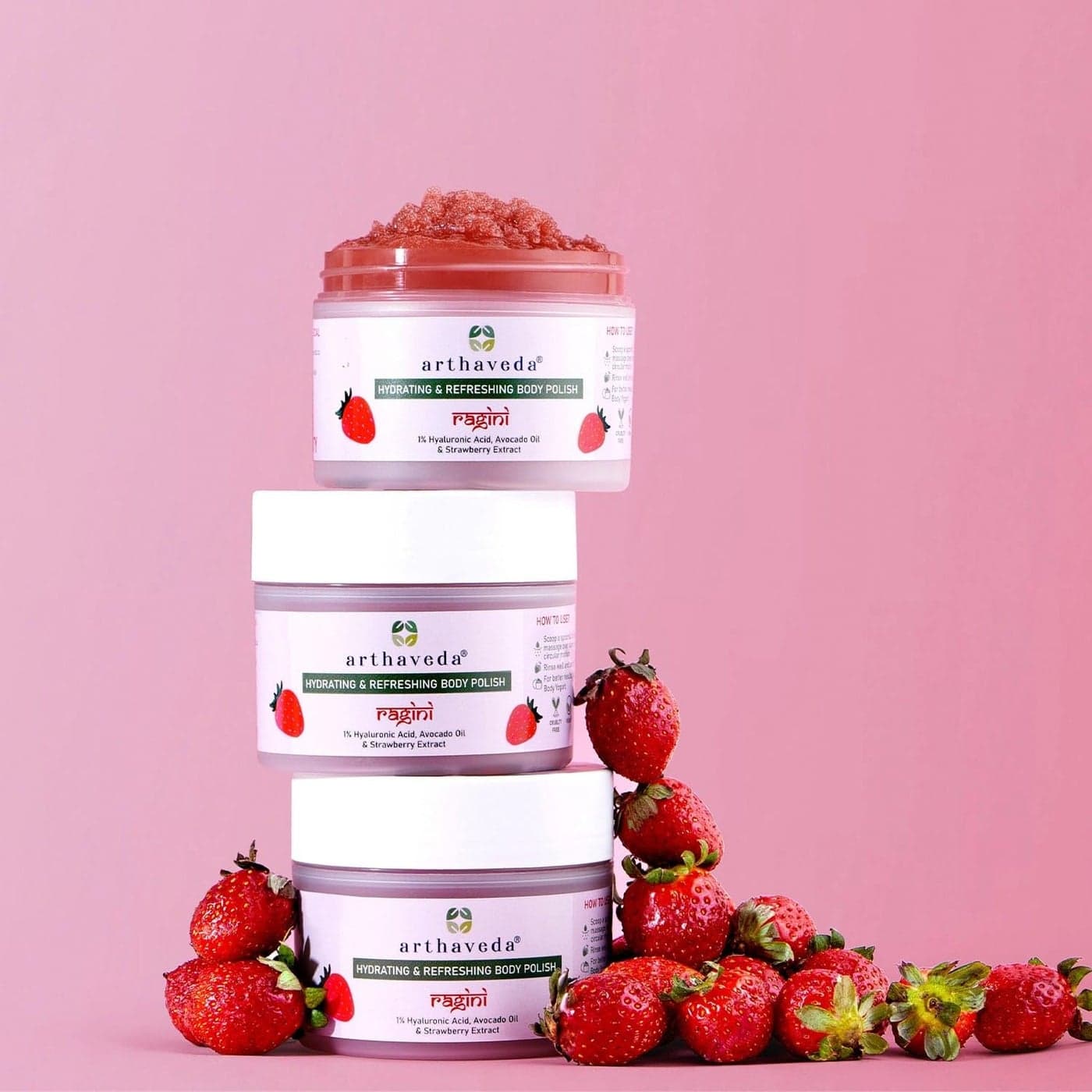 Arthaveda Hydrating Body Polish Ragini with 1 Hyaluronic Acid Sea Salt Avocado Oil Strawberry Extract is your goto for Tan Removal Skin Refreshment with Deep Hydration I 200 g