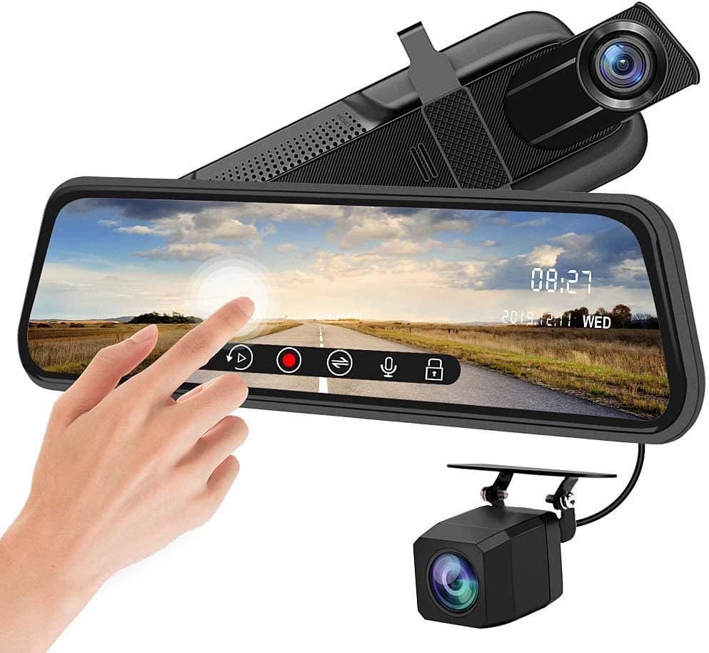 AUSHA® Full HD Mirror Dash Camera for Car with 10" Touch Screen, Waterproof Rear View Camera, Night Vision, Parking Assistance, G-Sensor