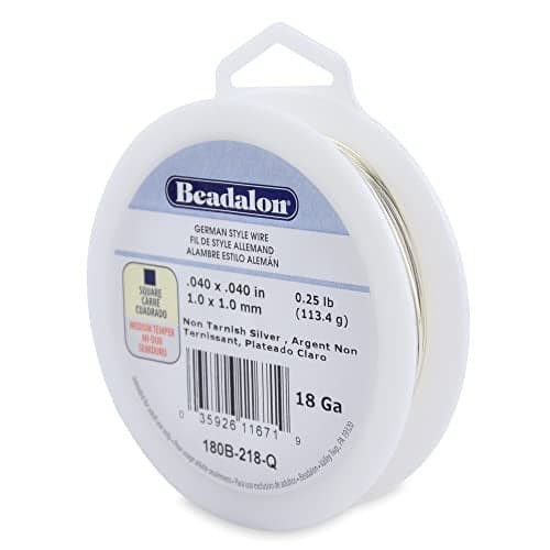 Beadalon German Style Wrapping Wire, Square, Silver Plated, 18 Gauge, 32 ft